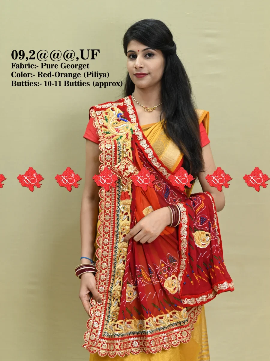 Ranisatiya Creation Rajasthani Marwari Chunri Odhna Unique and Elegance with 8 ro 9 Butti , 13,UF RED-CHUNRI