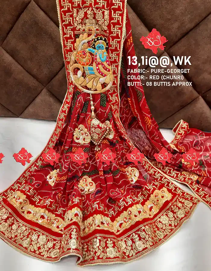Ranisatiya Creation Rajasthani Marwadi Broach Odhna Unique and Elegance with 8 ro 9 Butti , 13,WK RED-CHUNRI