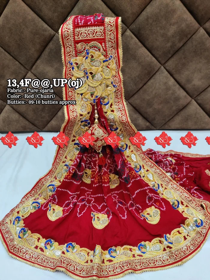 Festive Pure Ojariya Fabric With lightweight ojariya dupatta Work With 9 to 10 butti , 13-UP , RED-CHUNRI