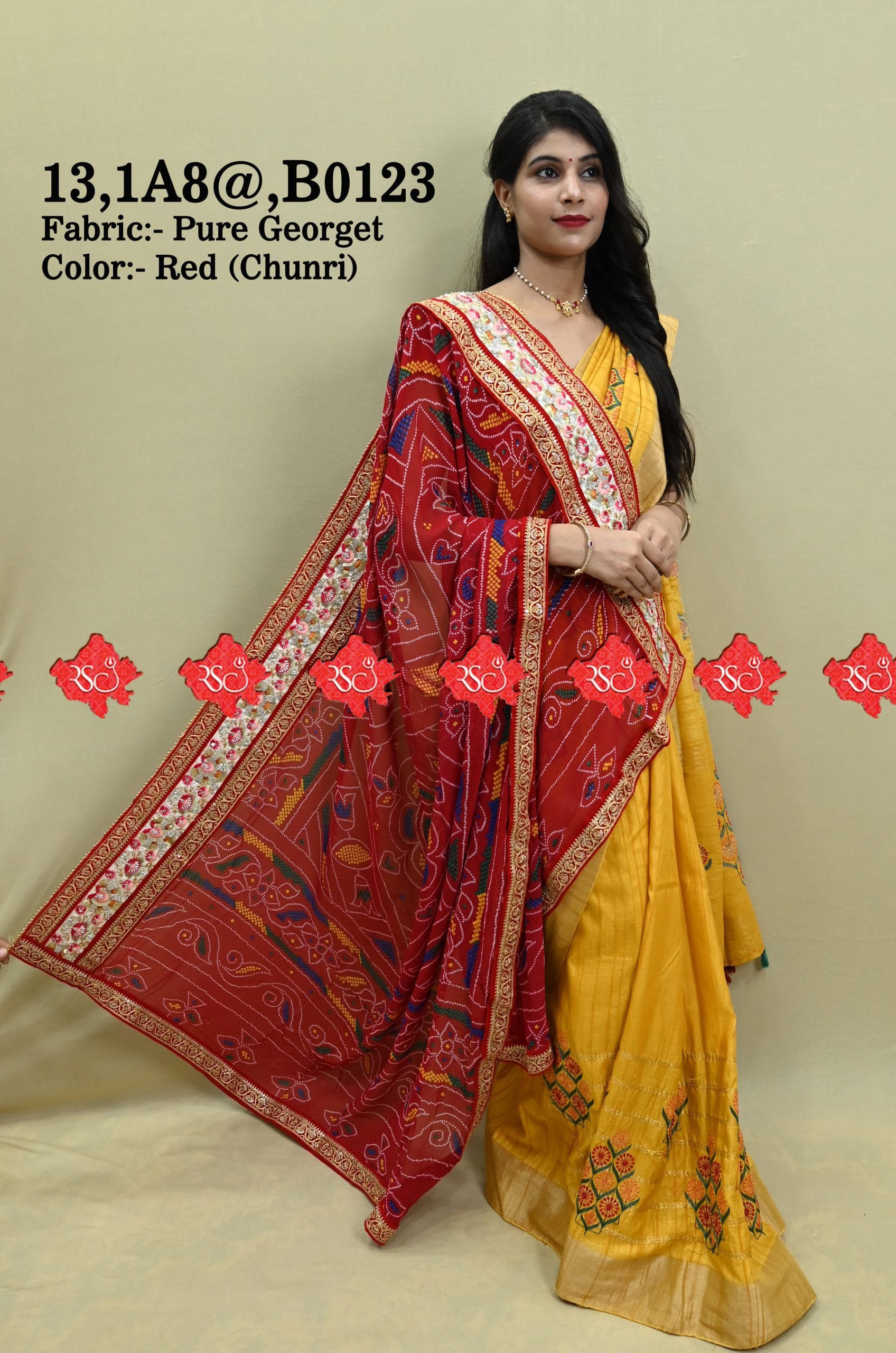 Beautiful Designer Rajasthani Pure Georgette Open Odhna In No-1 Choice , 13,B0123 , RED-CHUNRI