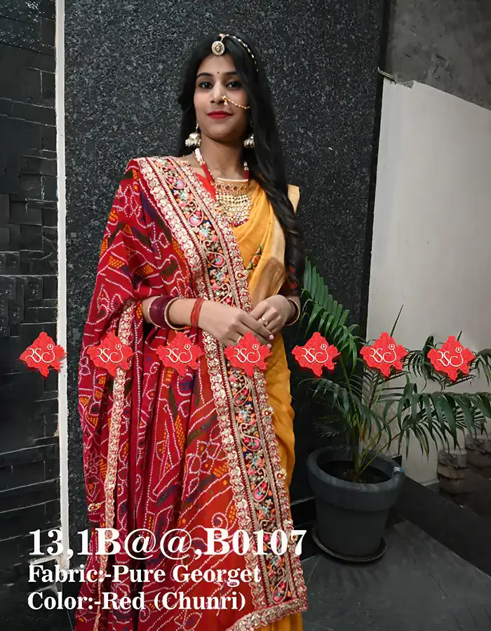 Rajasthani Designer Festive Wear Georgette Dupatta for Ethnic Wear Chunri 5 Stunning Traditional Elegance , B0107 , RED-CHUNRI