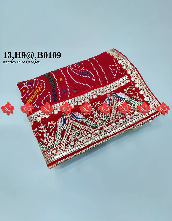 Rajasthani Designer Festive Wear Georgette Odhna for Ethnic Wear Chunri 5 Stunning Traditional Elegance , B0109 , RED-CHUNRI