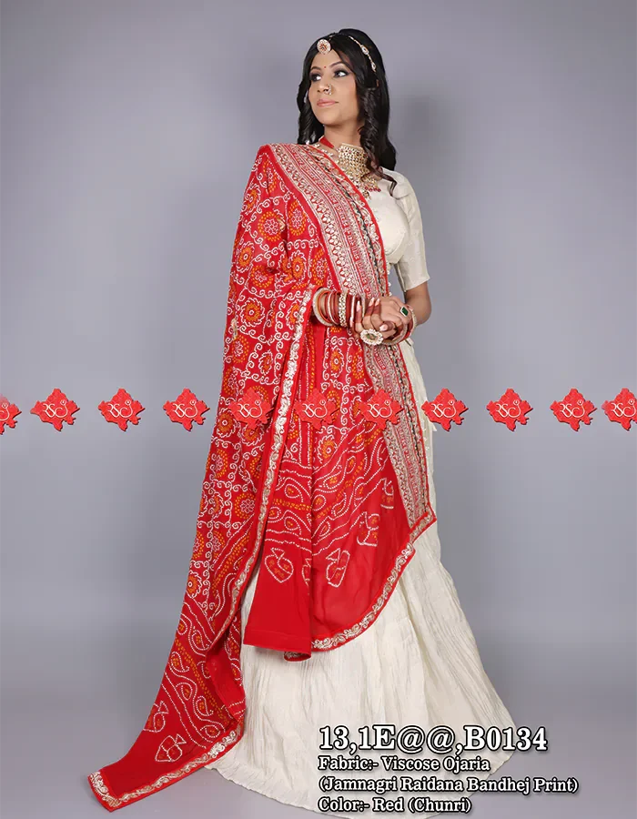 Traditional Print Traditional Lightweight Viscose Ojariya Dupatta for festive use Authentic No-1 Traditional Wear , 13-B0134 , RED-CHUNRI