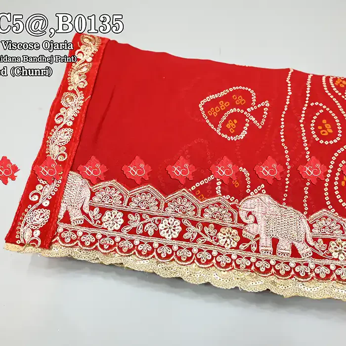 Traditional Print Traditional Viscose Ojariya Bandhej Dupatta for festive use Authentic No-1 Traditional Wear , 13-B0135 , RED-CHUNRI