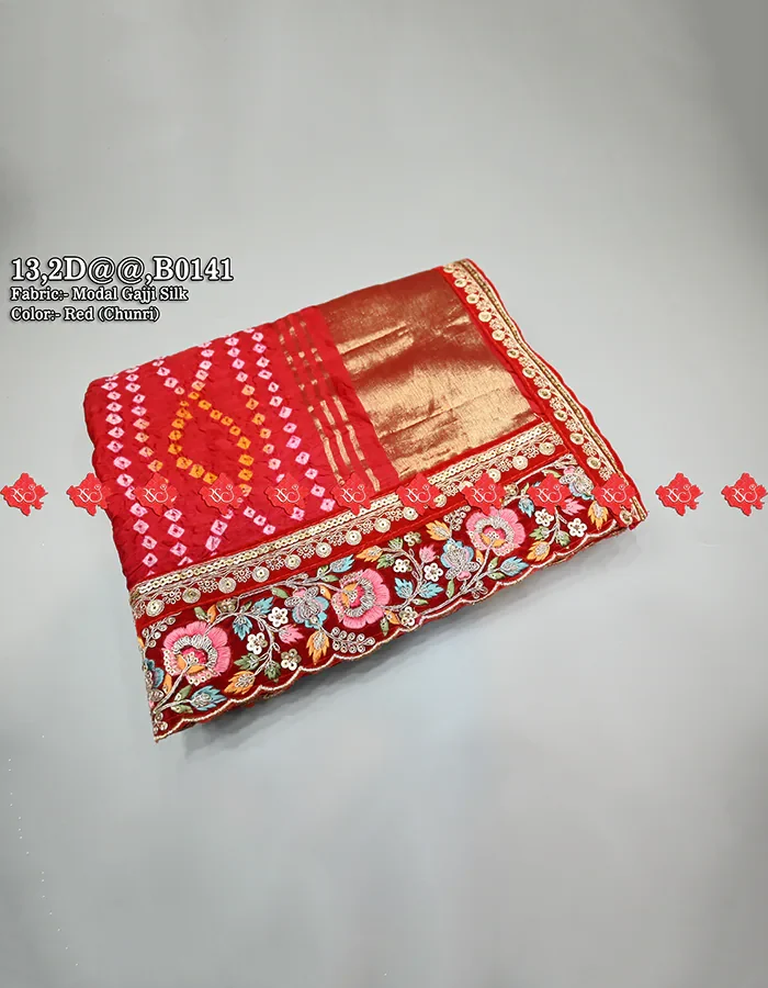 #1 Luxury Marwari Modal Gajji Silk Open Odhna - Ranisatiya Creation , 13-B0141 , RED-CHUNRI