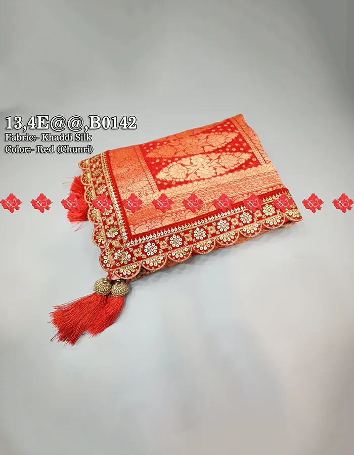 5 Stunning Buy Festive Pure Khaddi Silk Dupatta for Women Online For Bride , 13,B0142 , RED-CHUNRI