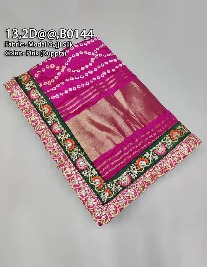 #1 Luxury Marwari Handcrafted Gajji Silk Odhna - Ranisatiya Creation , 13-B0144 , PINK-DUPATTA