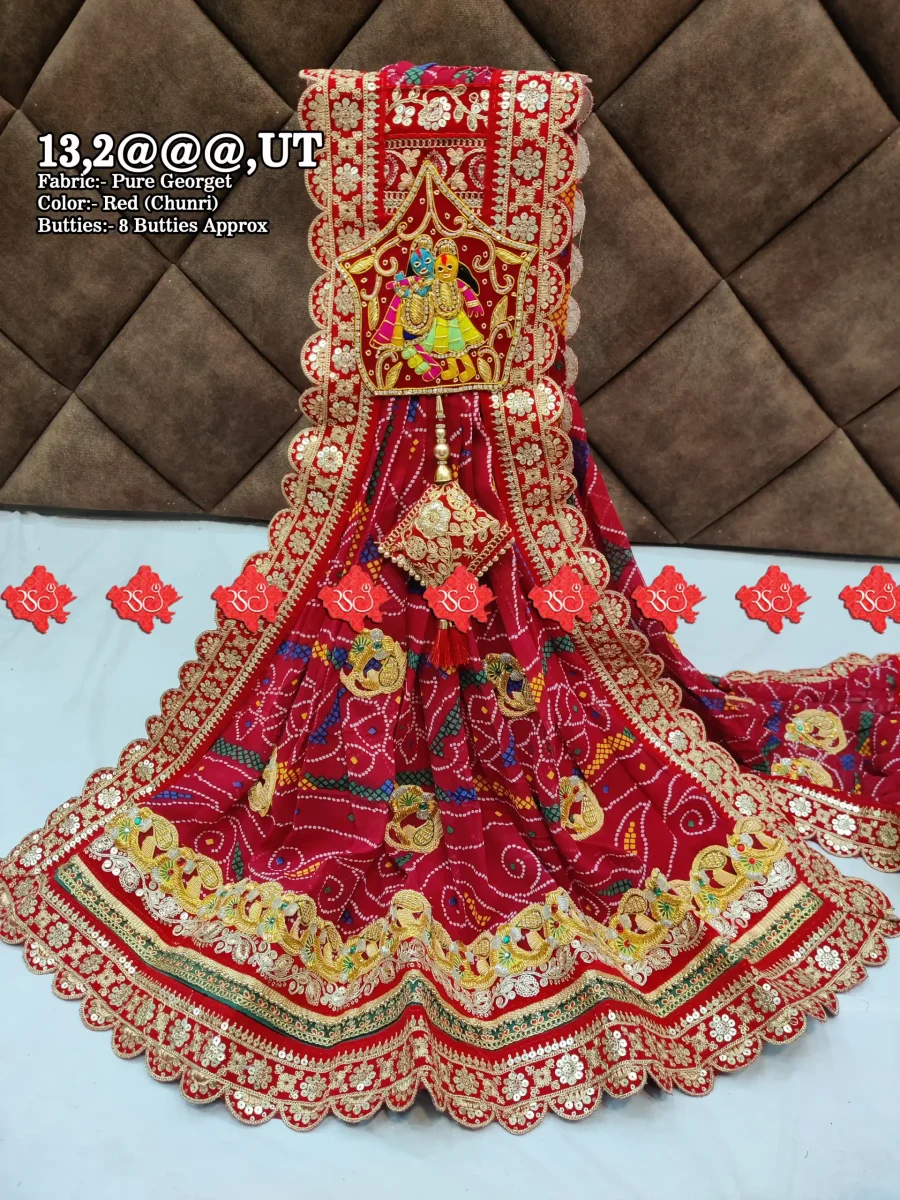 Ranisatiya Creation Rajasthani Marwadi Puja Broach Odhna Unique and Elegance with 8 ro 9 Butti , 09,UT RED-YELLOW POMCHA