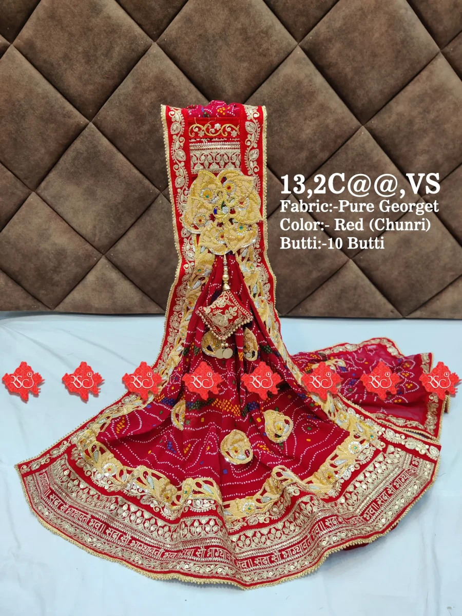 Ranisatiya Creation Rajasthani Marwadi Designer Pooja Dupatta For Puja Unique and Elegance with 8 ro 9 Butti , 13-VS , RED-CHUNRI