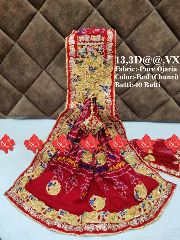 Festive Ritual-Ready Printed Ojariya Chunri – Ideal for Pooja & Ceremonies for pooja Work With 9 to 10 butti , 13-VX , RED-CHUNRI