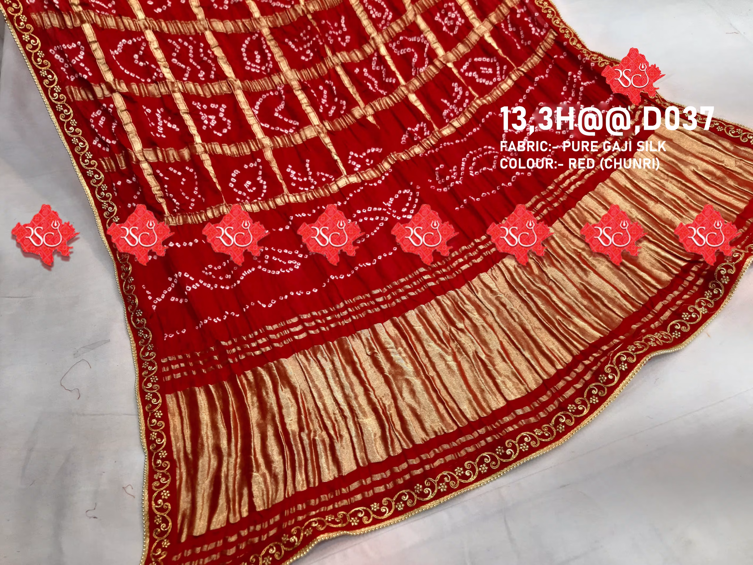 #1 Luxury Marwari Bandhani Gajji Silk Odhna - Ranisatiya Creation , 13-D037 , RED-CHUNRI