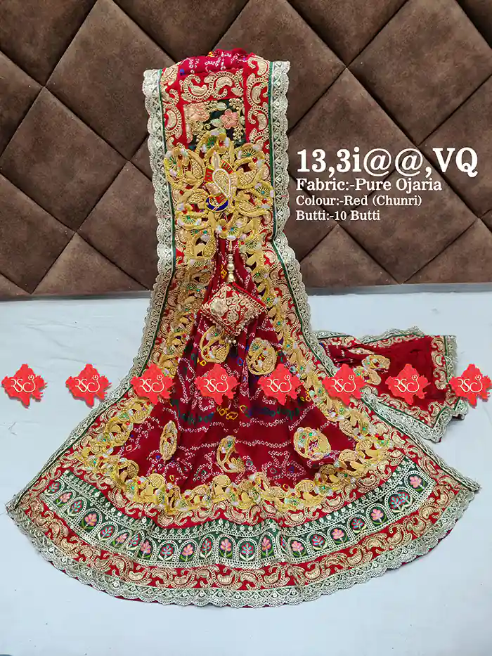 Festive Ritual-Ready Haldi Ojariya Dupatta – Ideal for Pooja & Ceremonies for pooja Work With 9 to 10 butti , 13-VQ , RED-CHUNRI