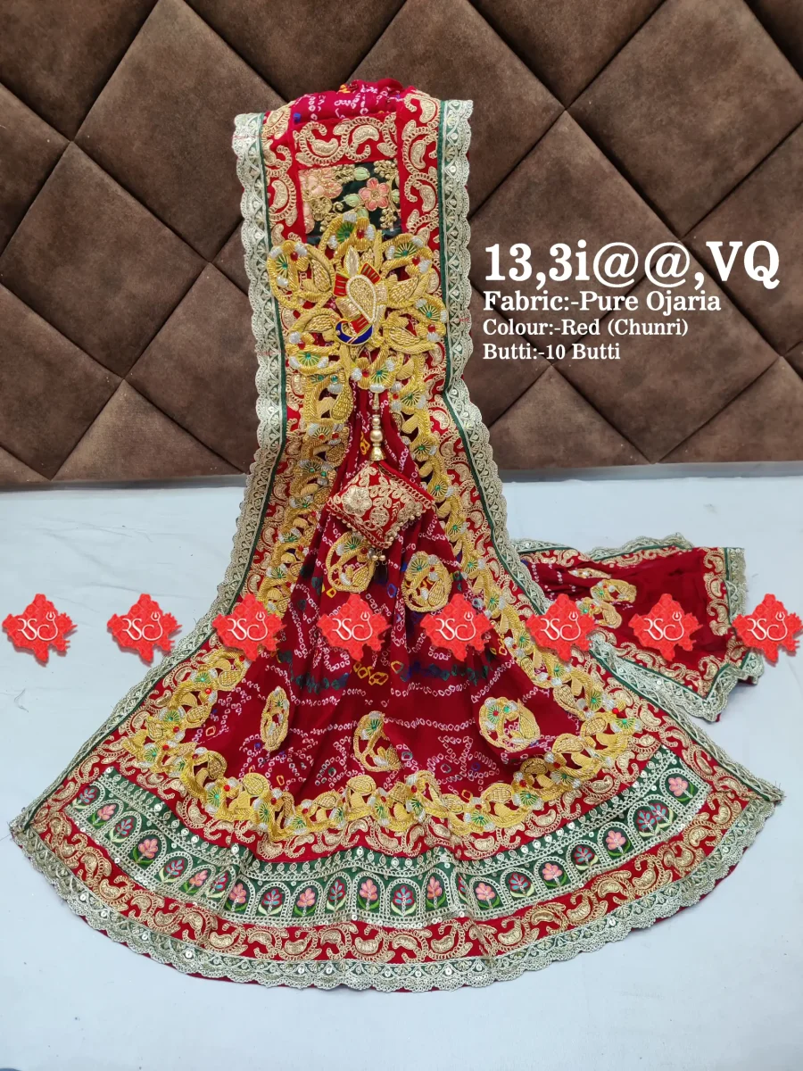 Festive Ritual-Ready Haldi Ojariya Dupatta – Ideal for Pooja & Ceremonies for pooja Work With 9 to 10 butti , 13-VQ , RED-CHUNRI