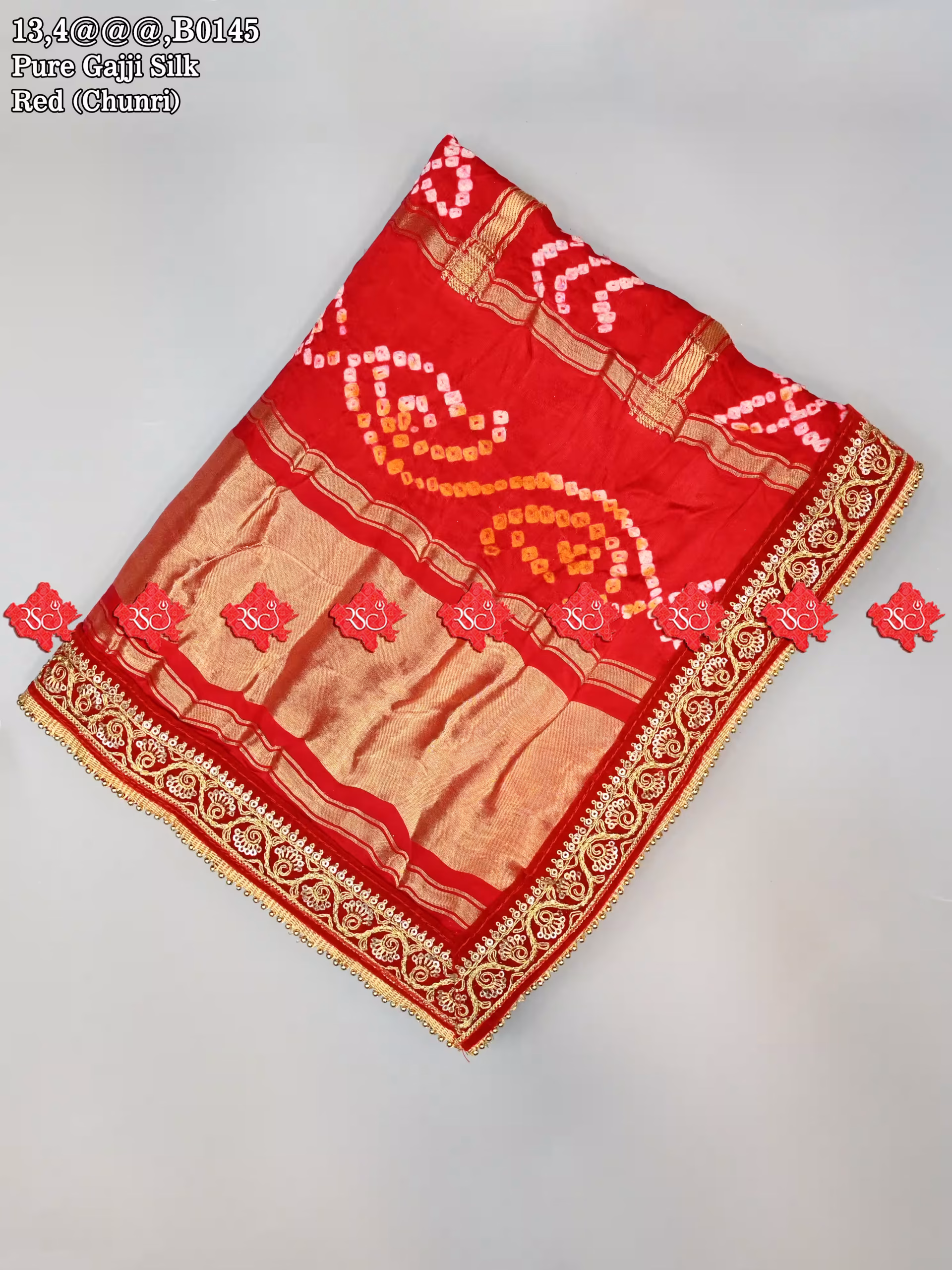 #1 Luxury Marwari Traditional Gajji Silk Odhna - Ranisatiya Creation , 13-B0145 , RED-CHUNRI