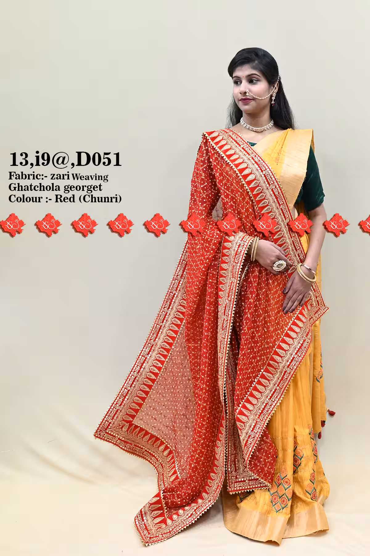 Top 5 Stunning Marwari Zari Weaving Odhna - Ranisatiya Creation , 13-D051 , RED-CHUNRI