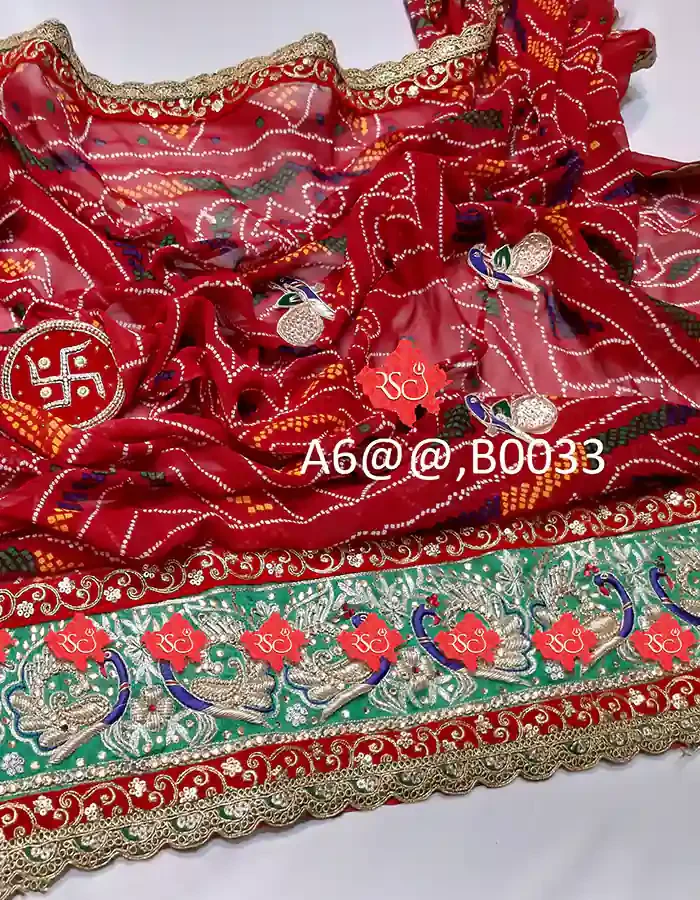 Rajasthani Designer Pure Georgette Odhna for Festivals Wear Chunri 5 Stunning Traditional Elegance , B033 , RED-CHUNRI