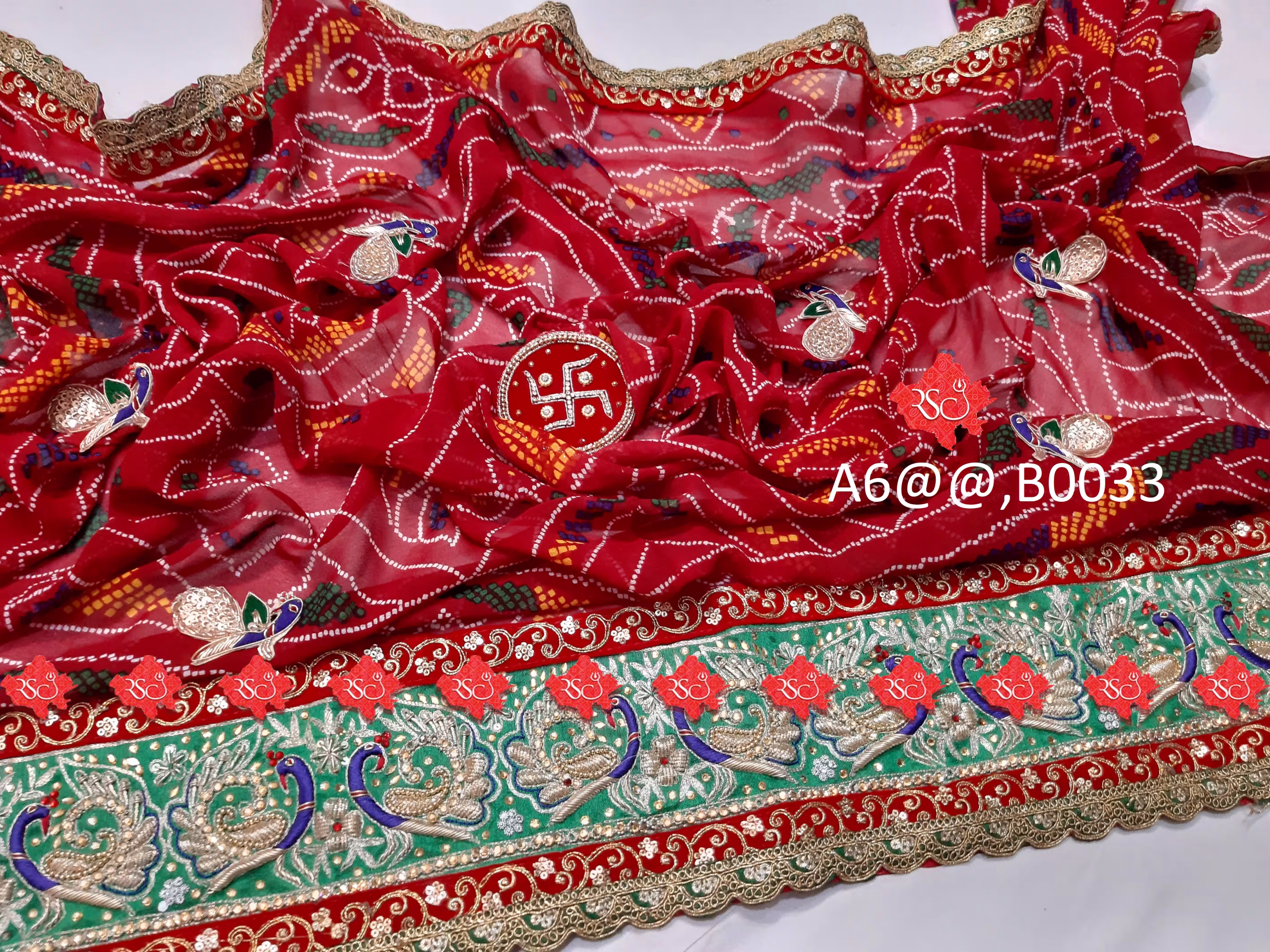 Rajasthani Designer Pure Georgette Odhna for Festivals Wear Chunri 5 Stunning Traditional Elegance , B033 , RED-CHUNRI