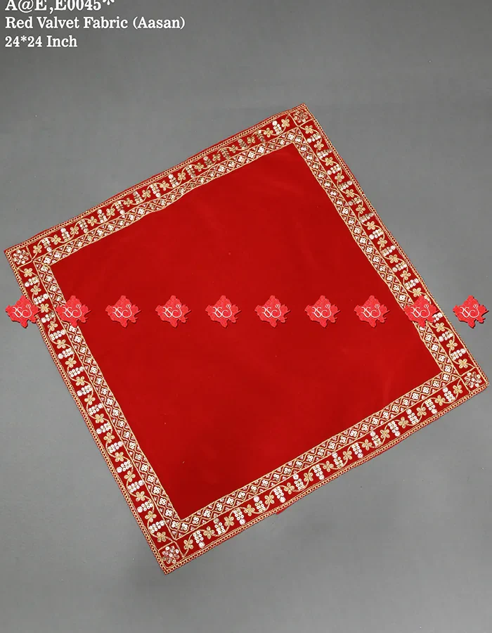 Elegant Zari Border Pooja Aasan for Home Temple – 5-Star Limited Edition Choice for Home Temples | Ranisatiya Creation , E0045 , RED-VALVET