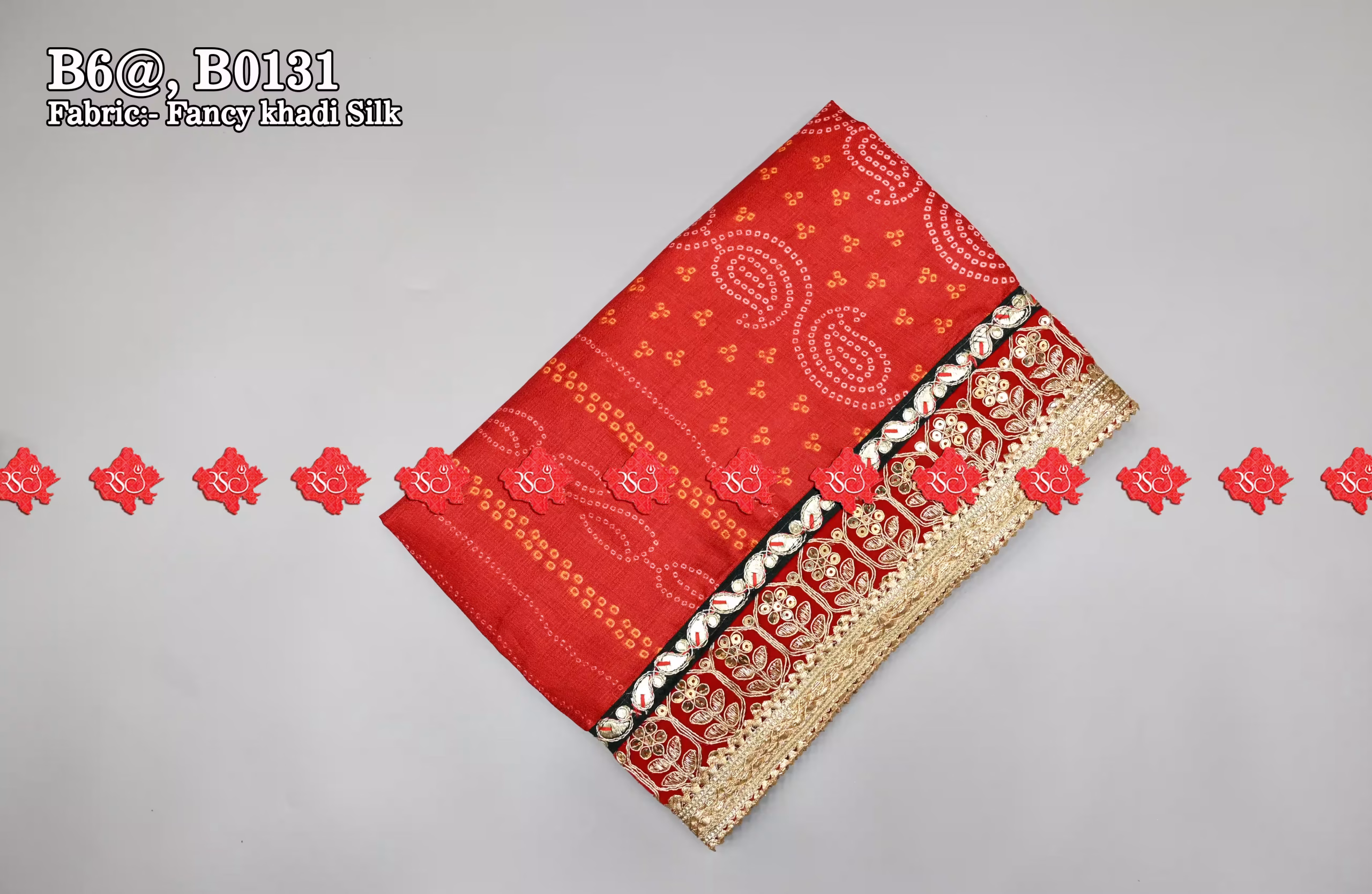 Shop Elegance & Luxury Fancy Khaddi Silk Dupatta For Mayra - #5 Traditional wear , B0131 , RED-CHUNRI