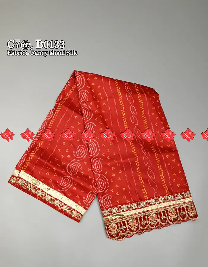Shop Elegance & Luxury Fancy Khaddi Silk Odhna For Mayra - #5 Traditional wear , B0133 , RED-CHUNRI Fancy Khadi Silk Odhna