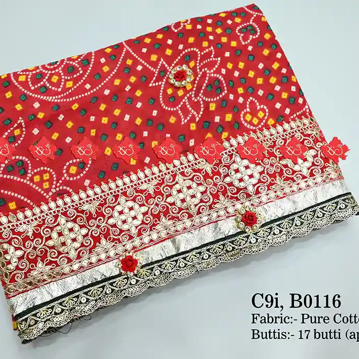 Traditional Print soft cotton odhna for festive use Authentic No-1 Traditional Wear , B0116 , RED-CHUNRI