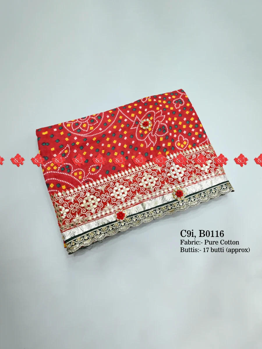 Traditional Print soft cotton odhna for festive use Authentic No-1 Traditional Wear , B0116 , RED-CHUNRI