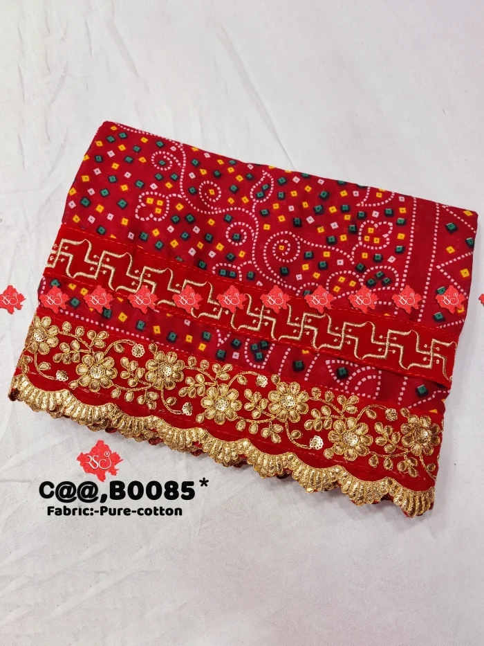 Traditional Print Cotton Fabric Chunri odhna for puja Authentic No-1 Traditional Wear , B0085 , RED-CHUNRI