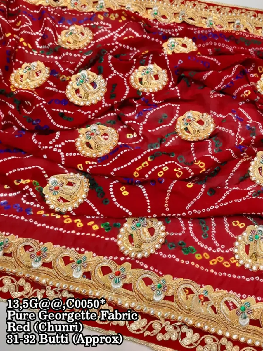 Original BelButti Pure Georgette Fabric Exclusive Zardoshi Work Bridal Belbutti Odhna Ready For Fastival -top 5