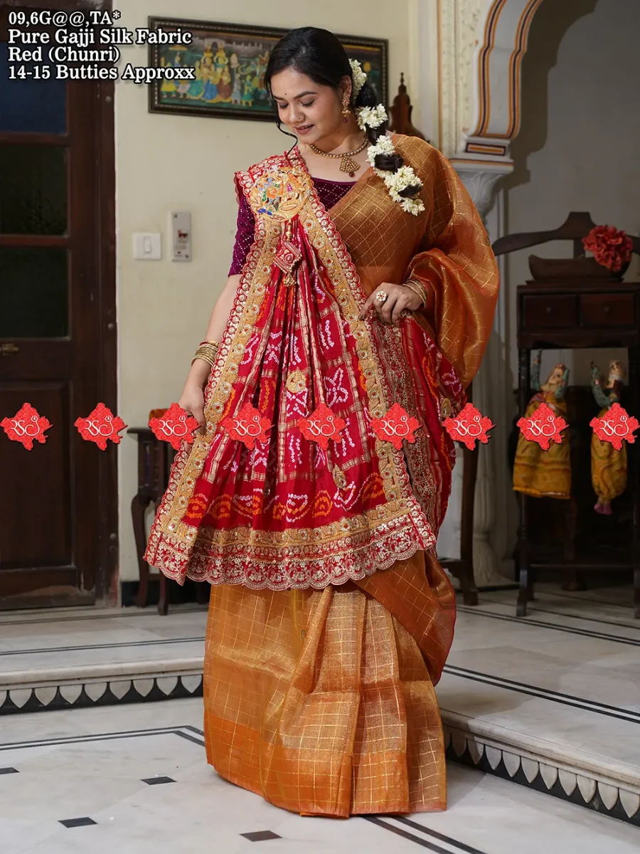 Beautiful Gajji Silk Zardoshi Work Odhna No.1 Marwari Odhna Brand