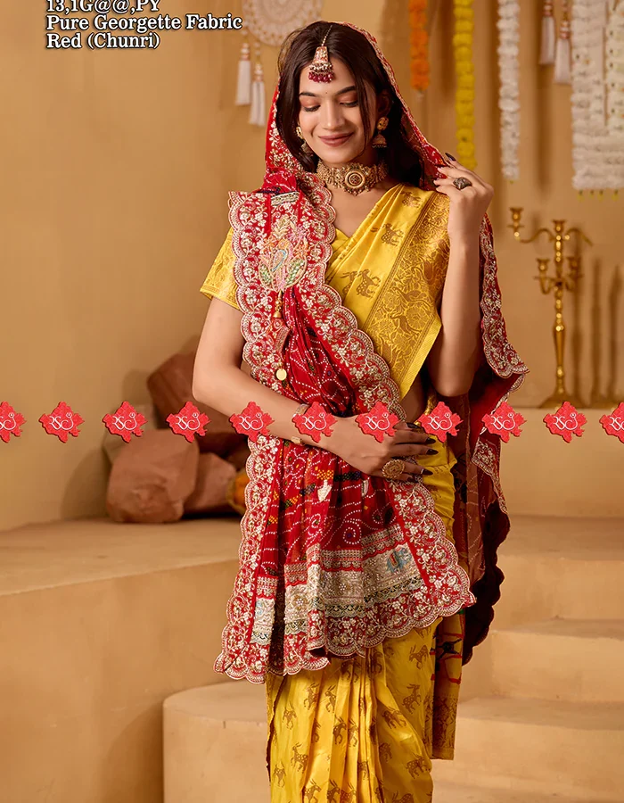 Ranisatiya Creation Buy Designer Bridal Pure Georgette Odhna Unique and Elegance with 3 Butti