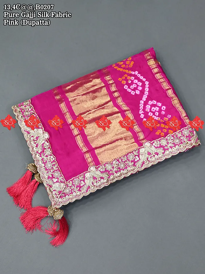 Top 1 Exclusive Traditional Gajji Silk Pink Bandhej Odhna