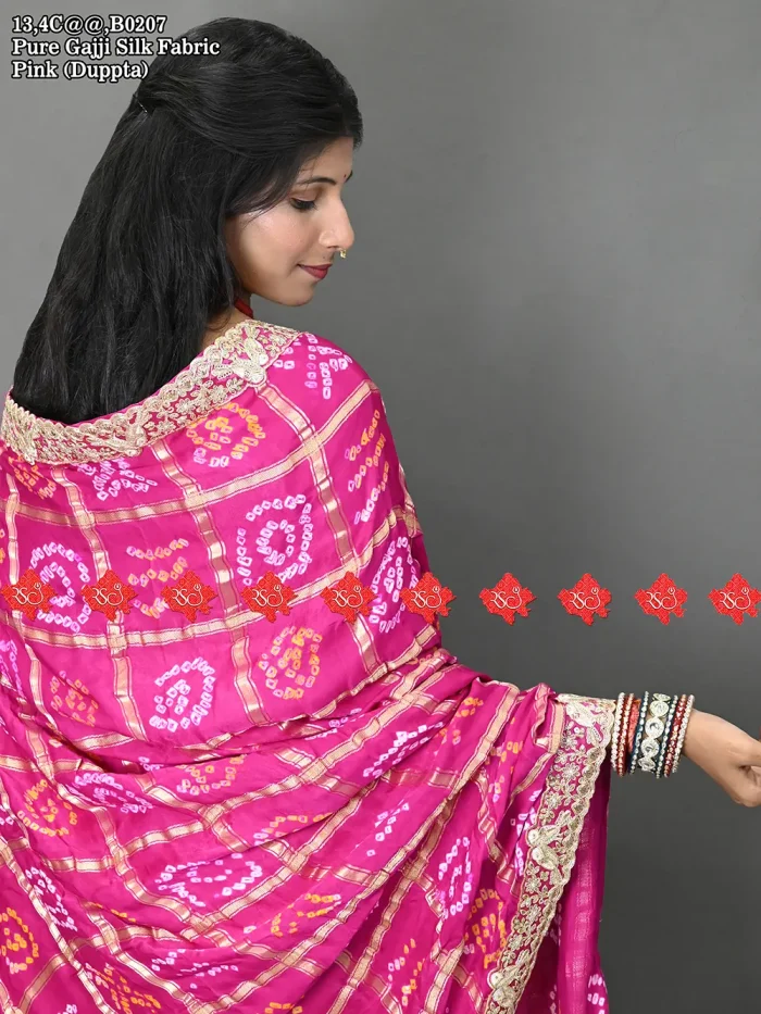 Top 1 Exclusive Traditional Gajji Silk Pink Bandhej Odhna