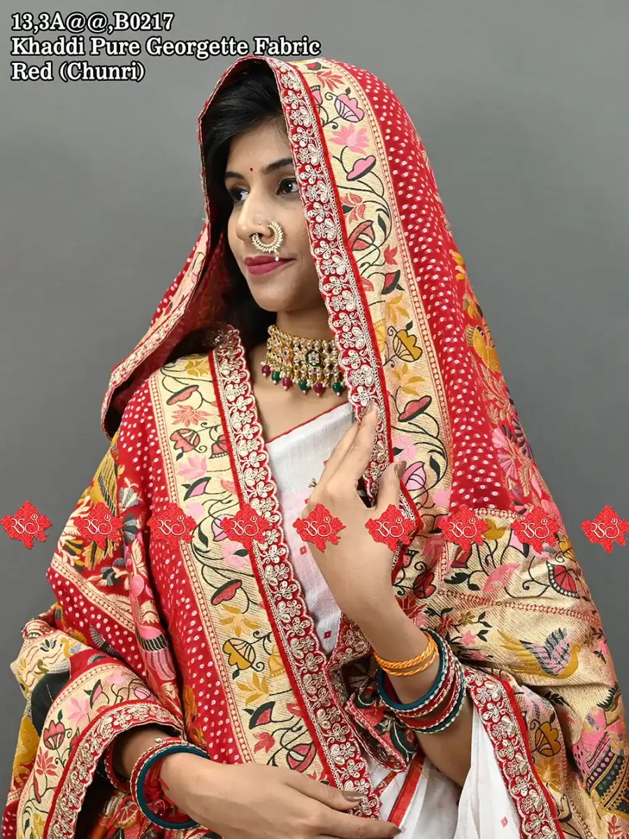 (1)Luxury Ethnic Odhna Artisan Crafted Pure Khaddi Georgette Odhna for Cultural Celebrations