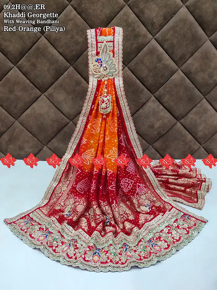 Designer Khaddi Georgette Dupatta with Intricate Bandhani Border