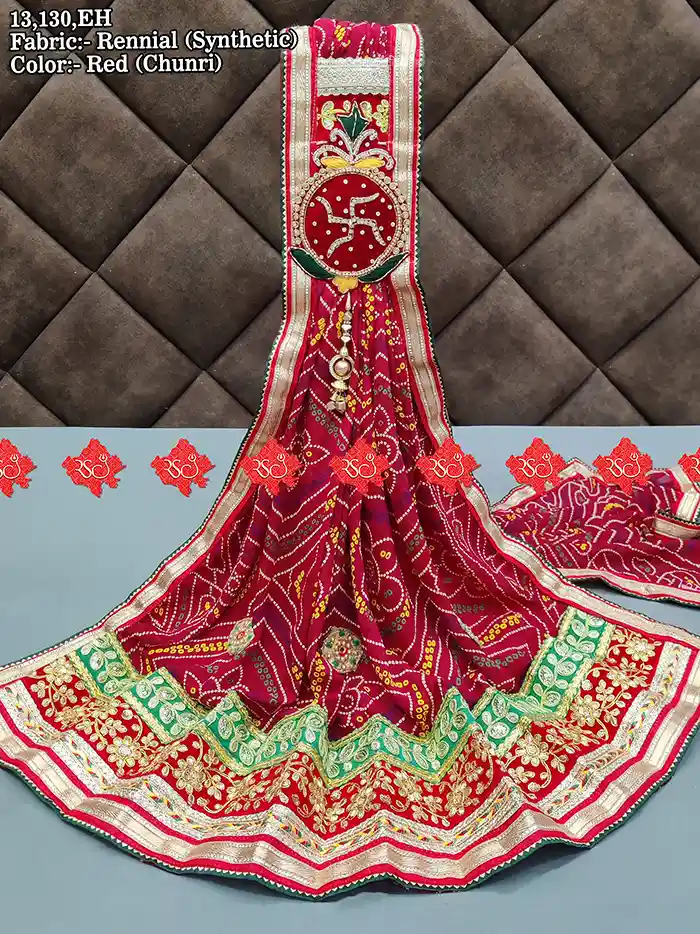 Royal Rennial Bandhej Chunri – Marwari Tradition with Designer Patch