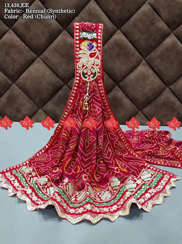 Premium Rennial Bandhej Chunri – Authentic Marwari Style with Designer Patch