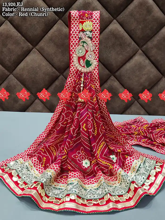 Elegant Marwari Rennial Bandhej Chunri with Unique Patch Embellishment